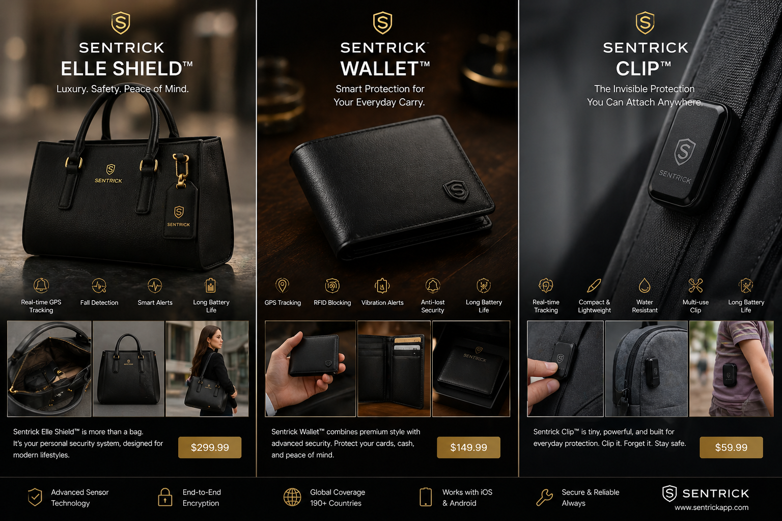 SENTRICK Elle Shield, Wallet, and Clip - smart safety products